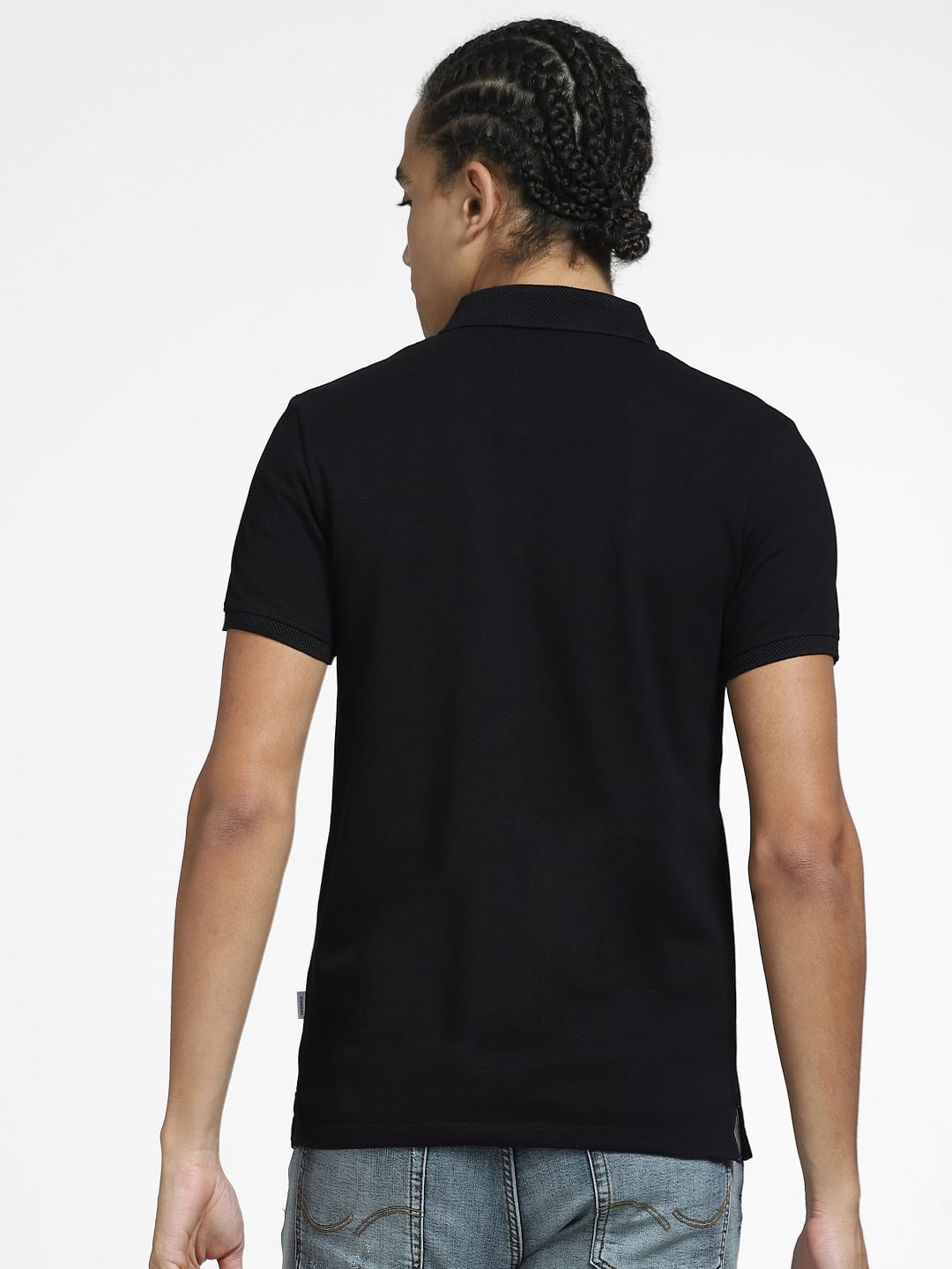 Black Logo Print Polo Neck T-shirt