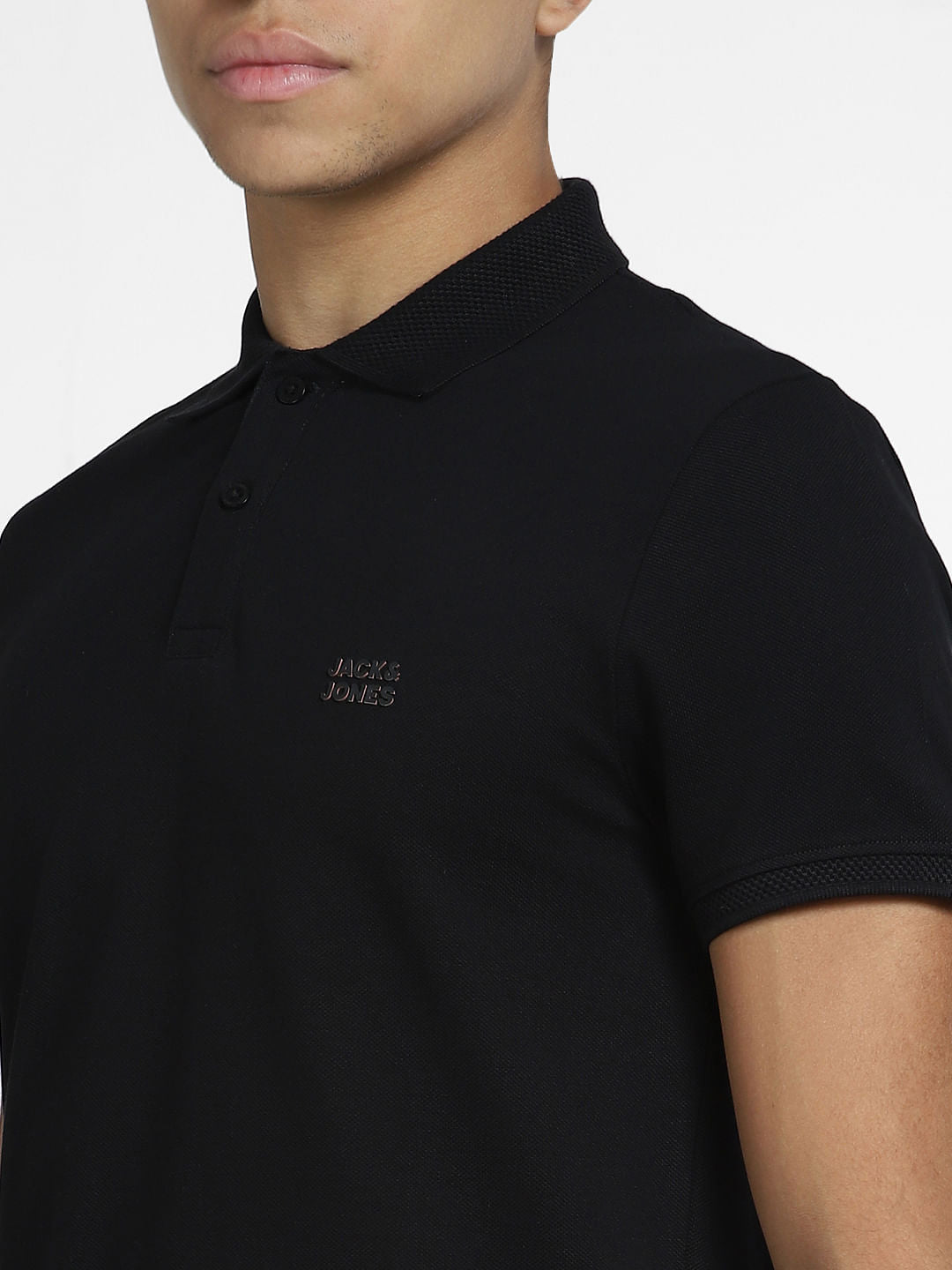 Black Logo Print Polo Neck T-shirt