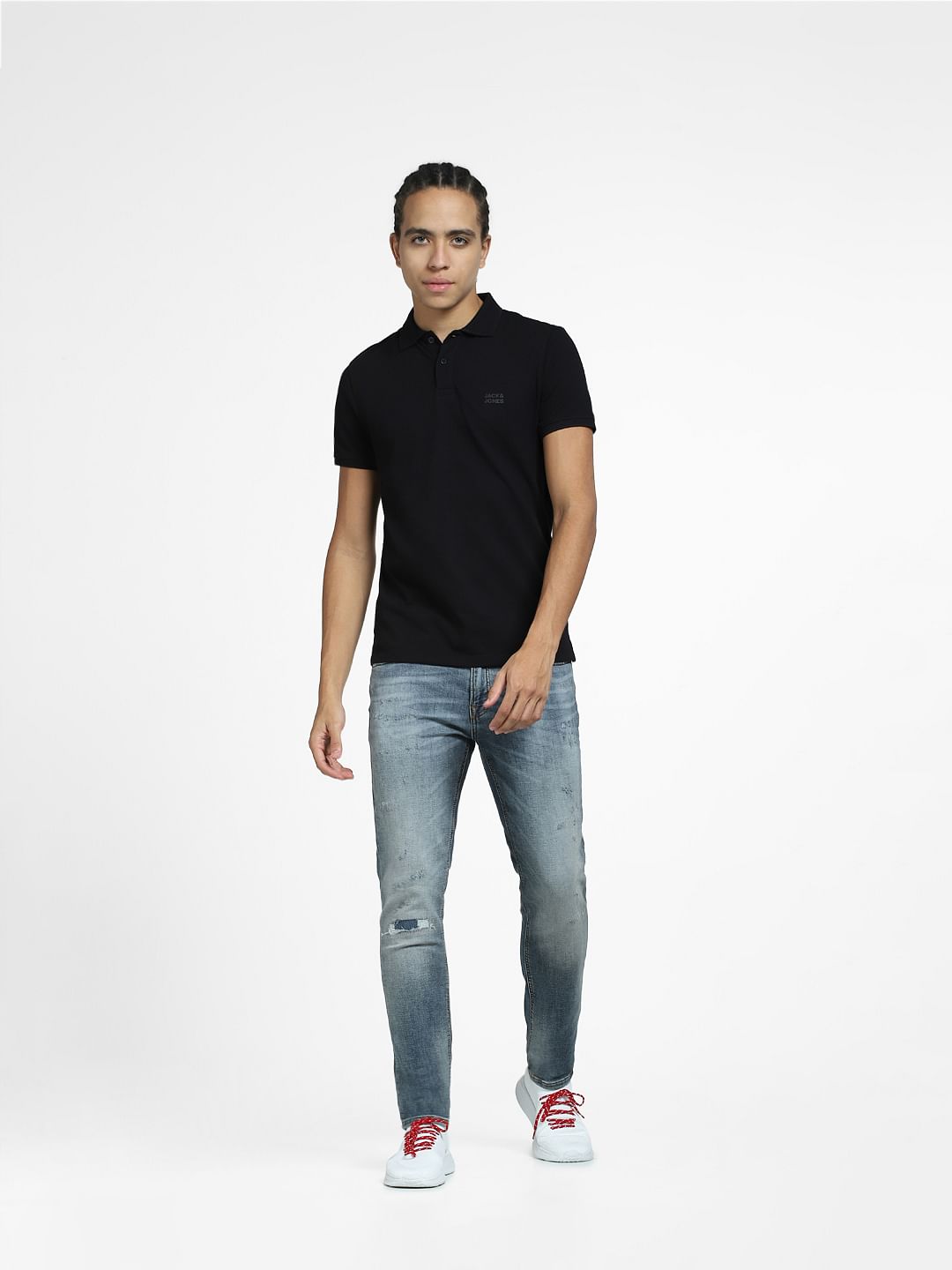 Black Logo Print Polo Neck T-shirt