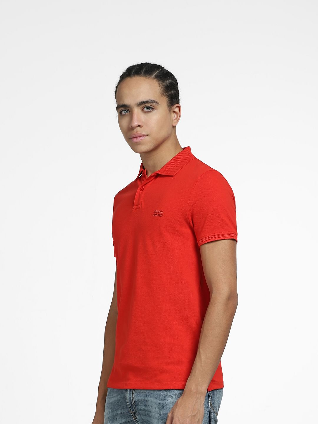 Red Logo Print Polo Neck T-shirt