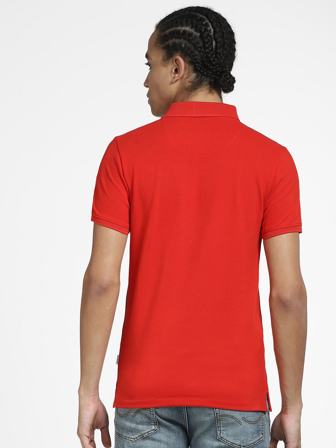 Red Logo Print Polo Neck T-shirt