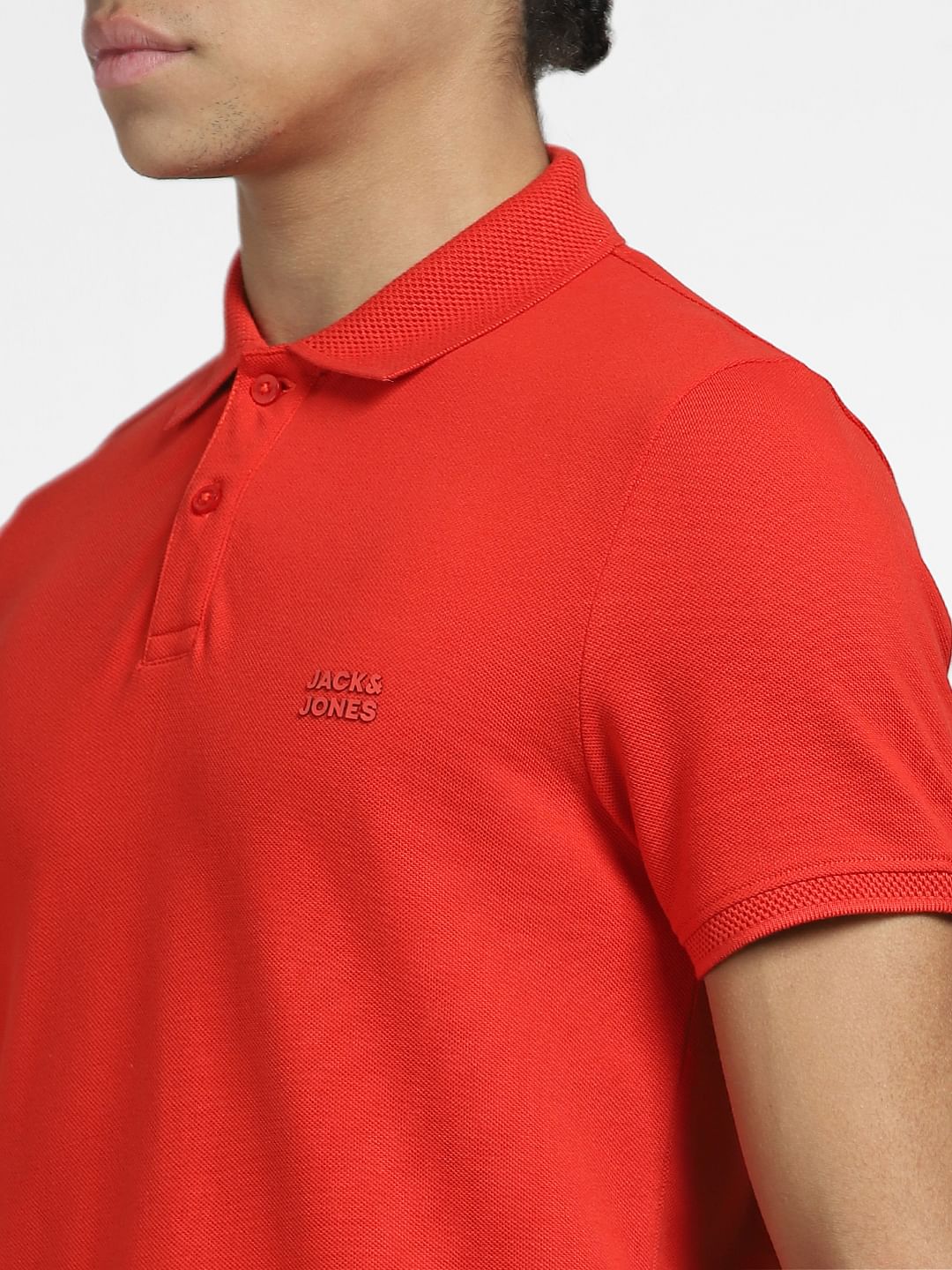 Red Logo Print Polo Neck T-shirt