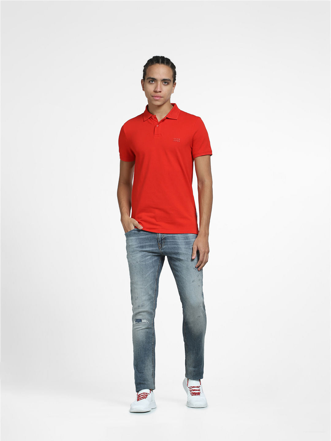 Red Logo Print Polo Neck T-shirt