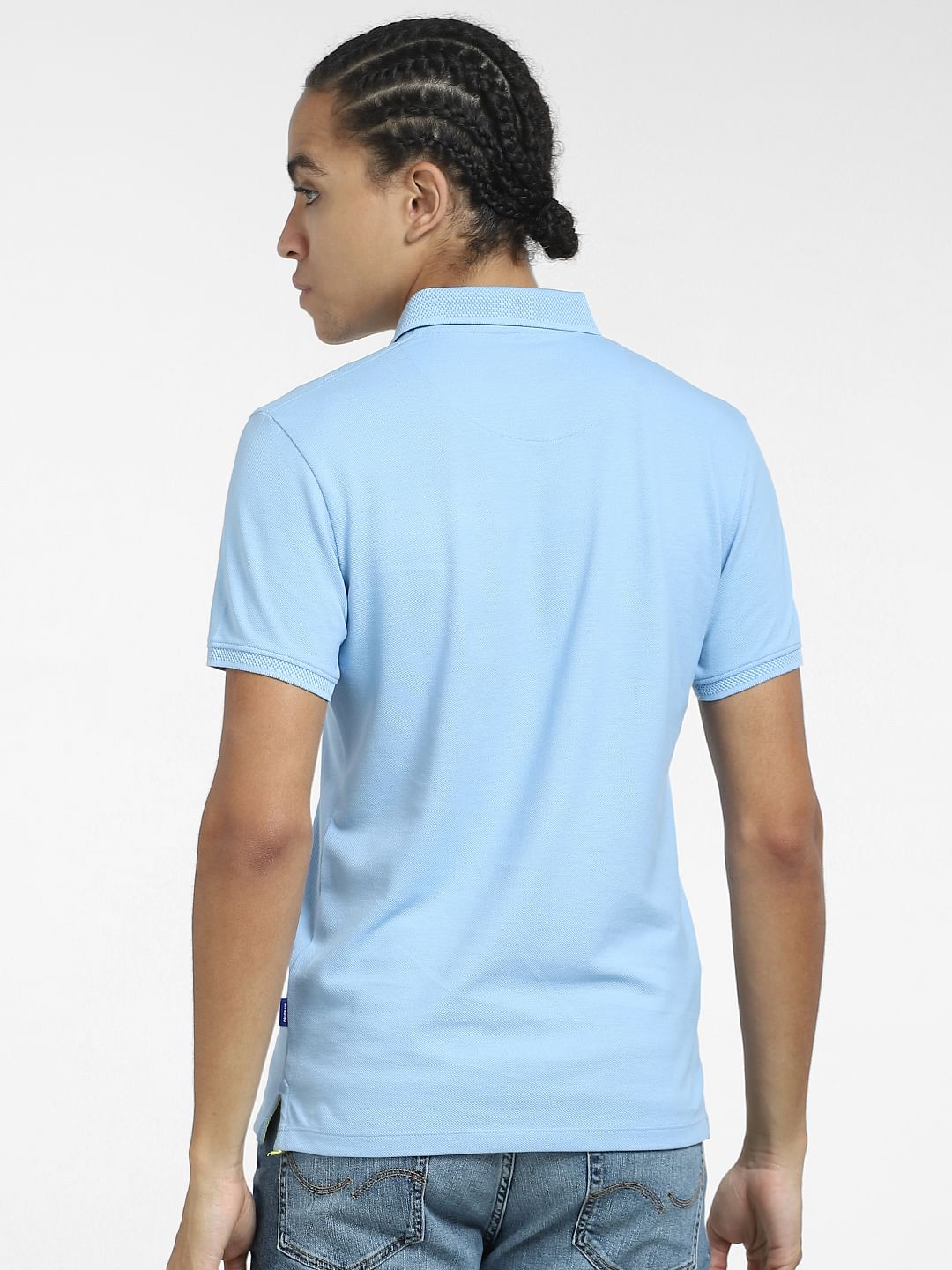 Light Blue Logo Print Polo Neck T-shirt