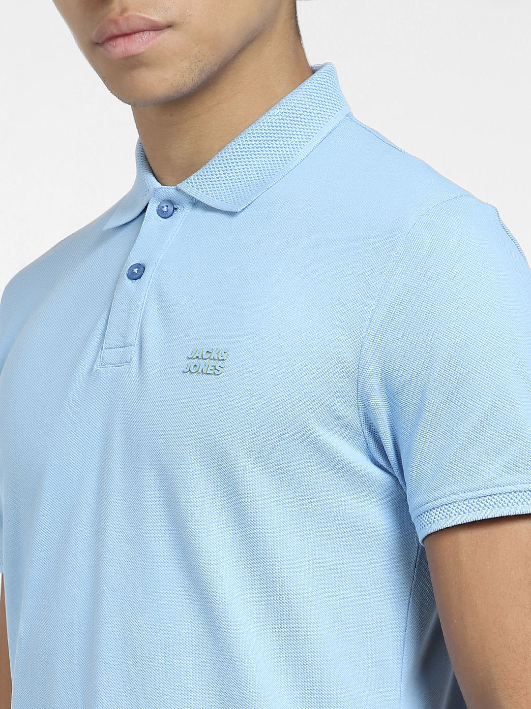 Light Blue Logo Print Polo Neck T-shirt