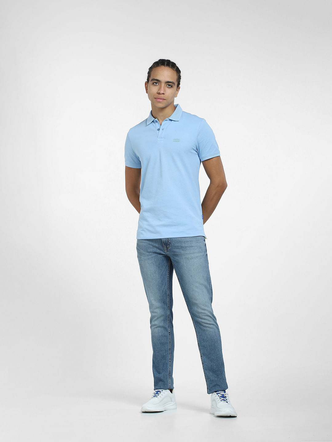 Light Blue Logo Print Polo Neck T-shirt