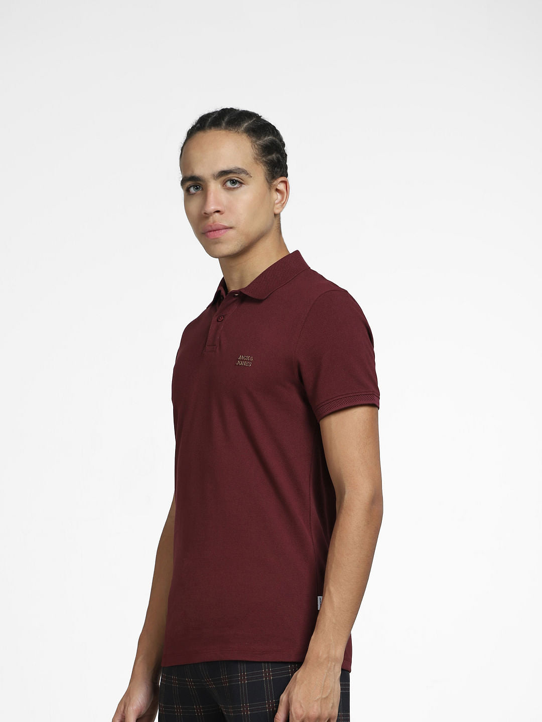 Maroon Logo Print Polo Neck T-shirt