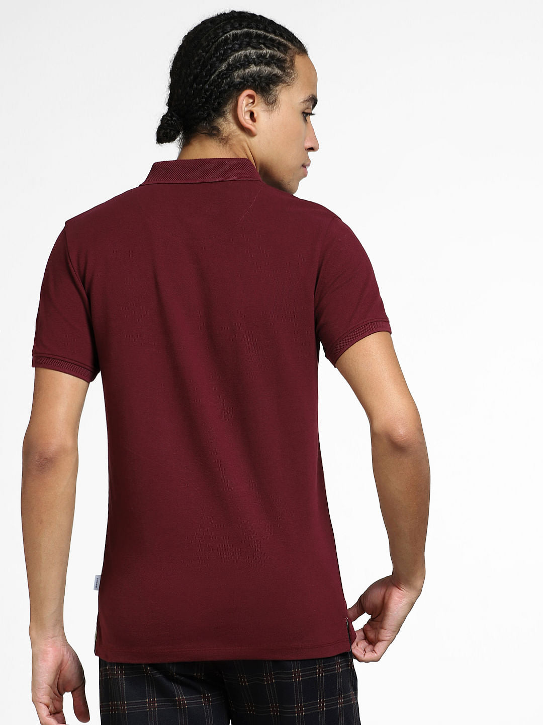 Maroon Logo Print Polo Neck T-shirt