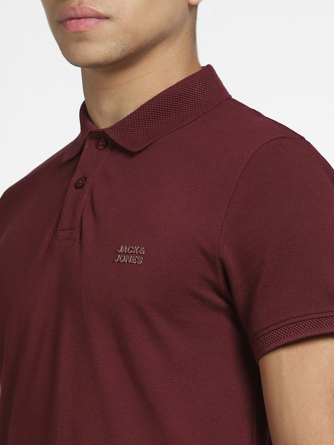 Maroon Logo Print Polo Neck T-shirt