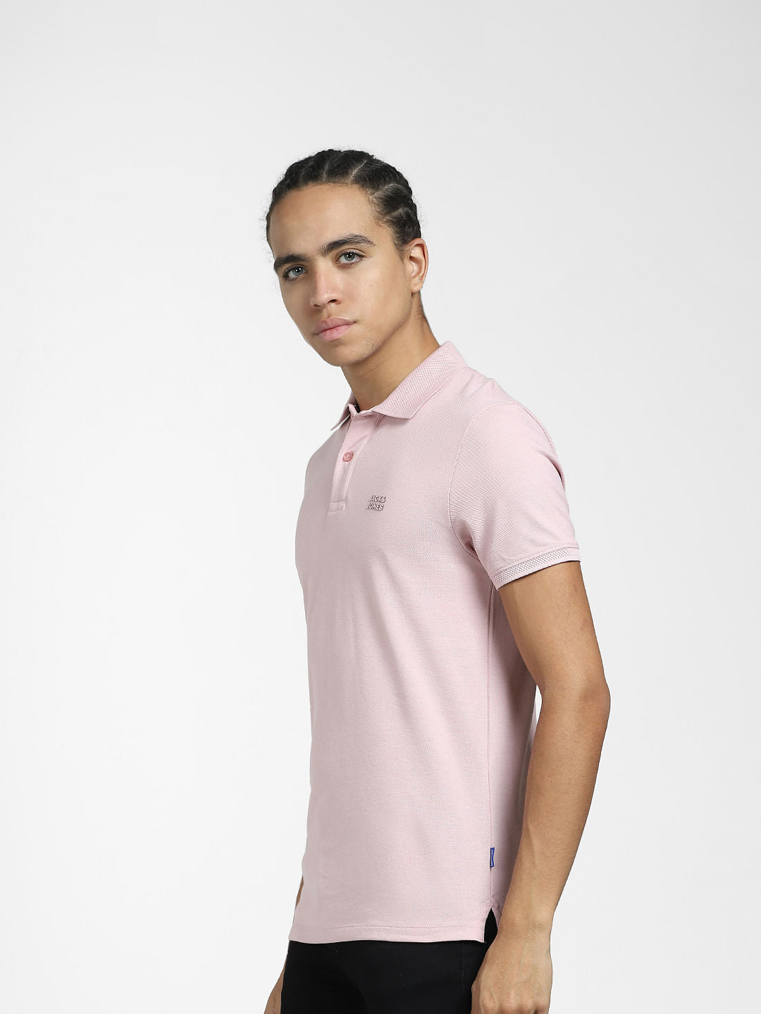 Light Pink Logo Print Polo Neck T-shirt