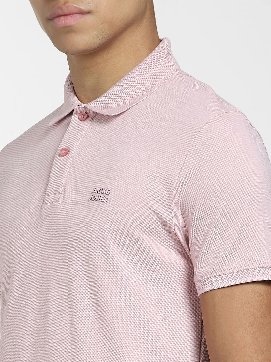Light Pink Logo Print Polo Neck T-shirt