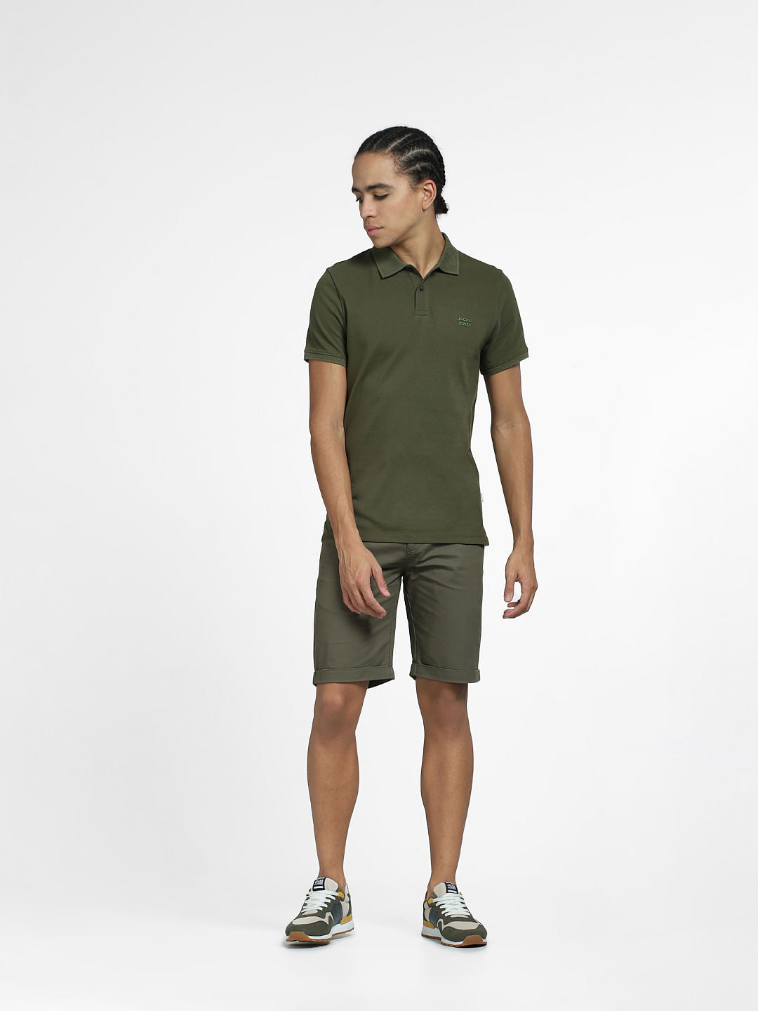 Green Logo Print Polo Neck T-shirt