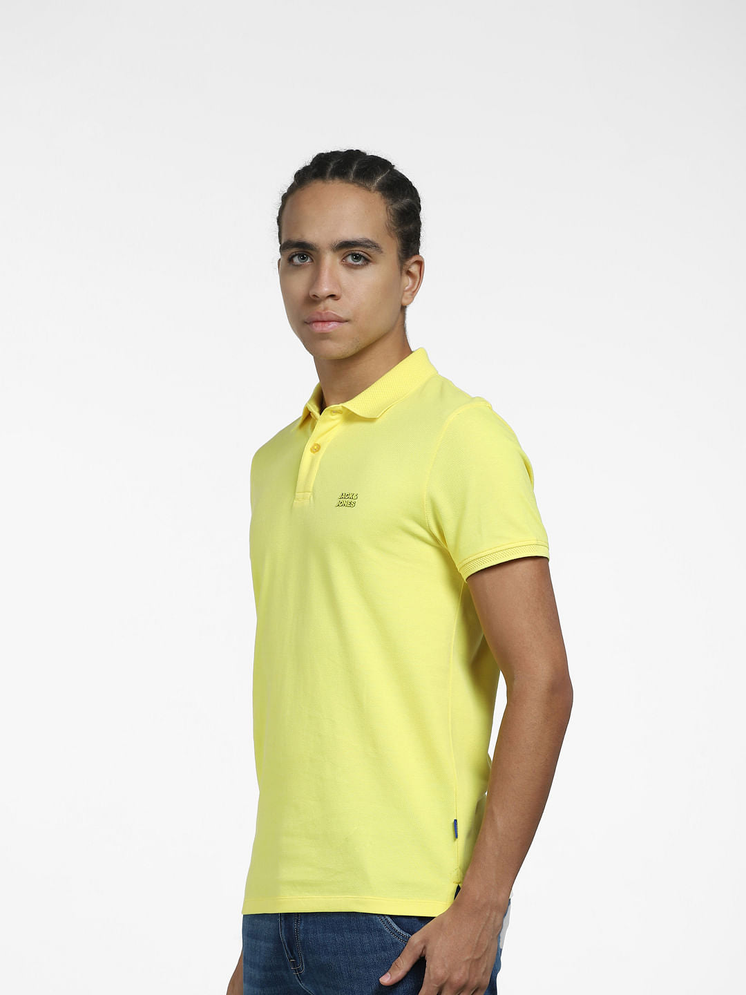 Yellow Logo Print Polo Neck T-shirt