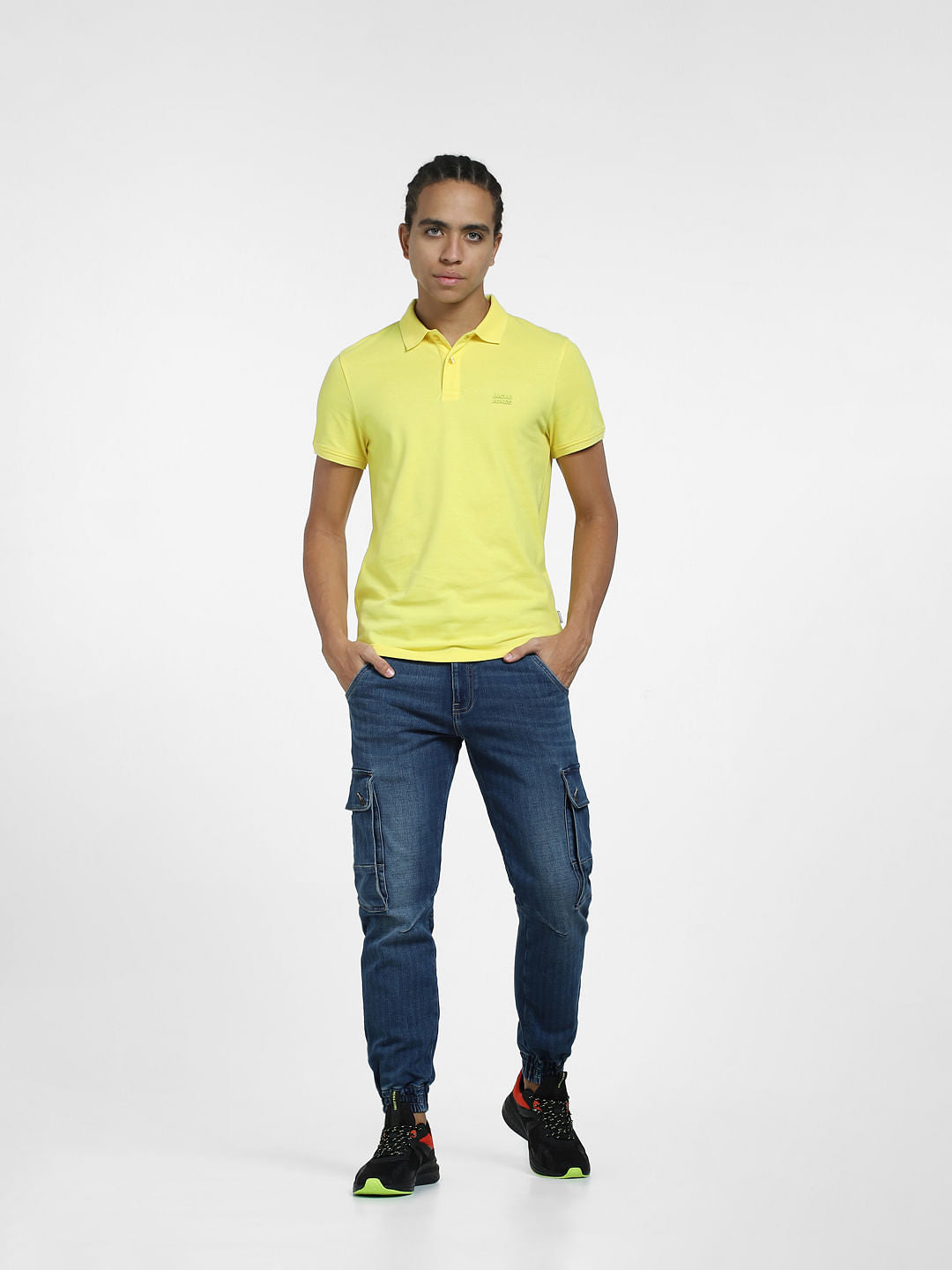 Yellow Logo Print Polo Neck T-shirt