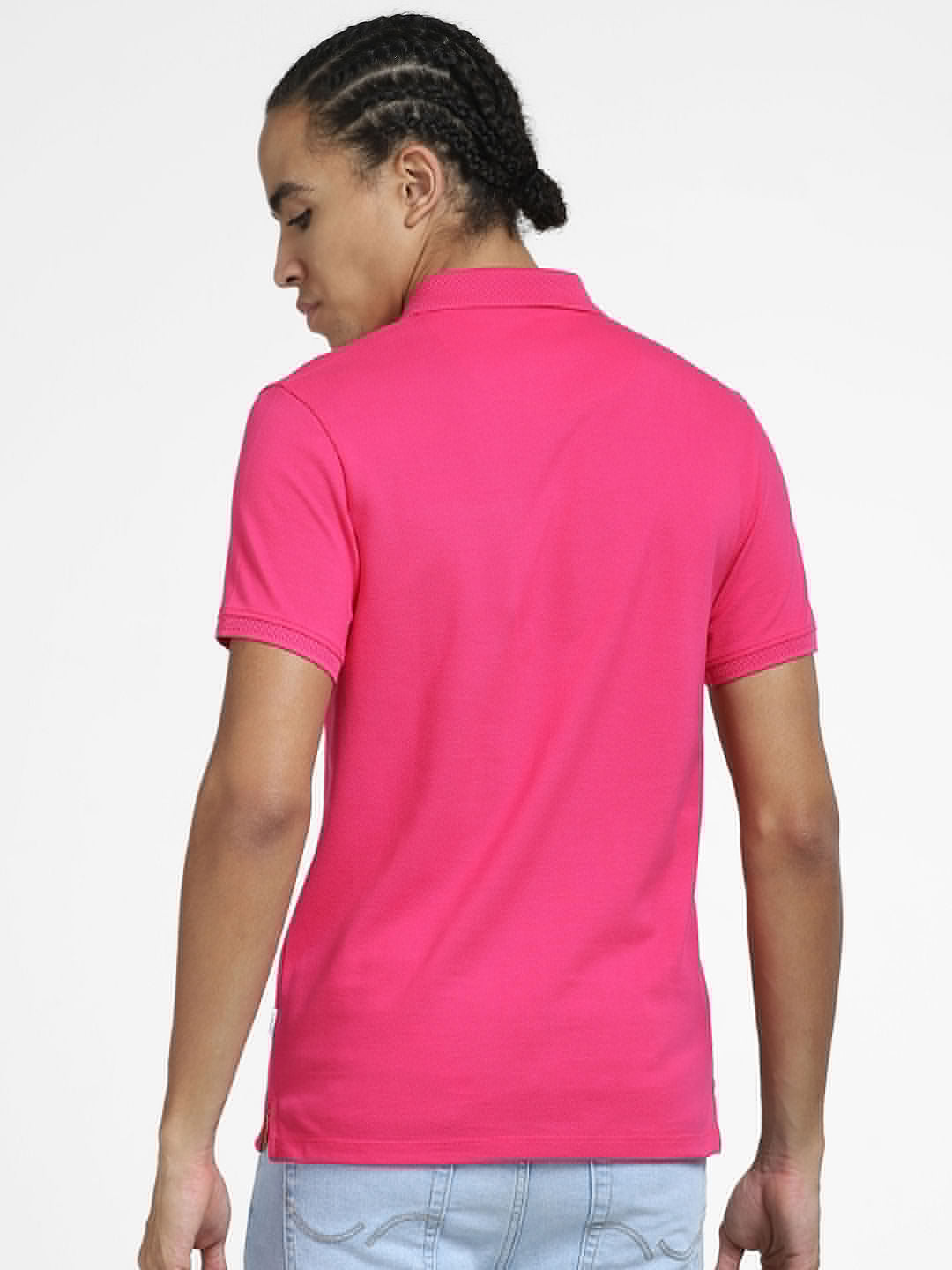Bright Pink Logo Print Polo Neck T-shirt
