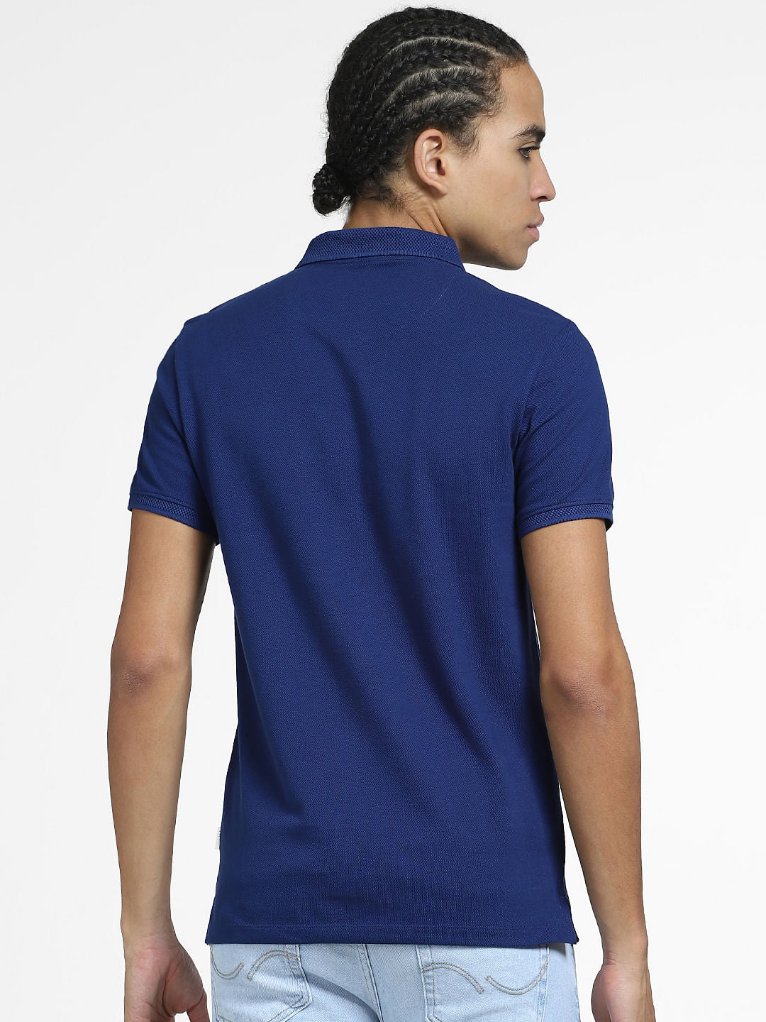 Dark Blue Logo Print Polo Neck T-shirt