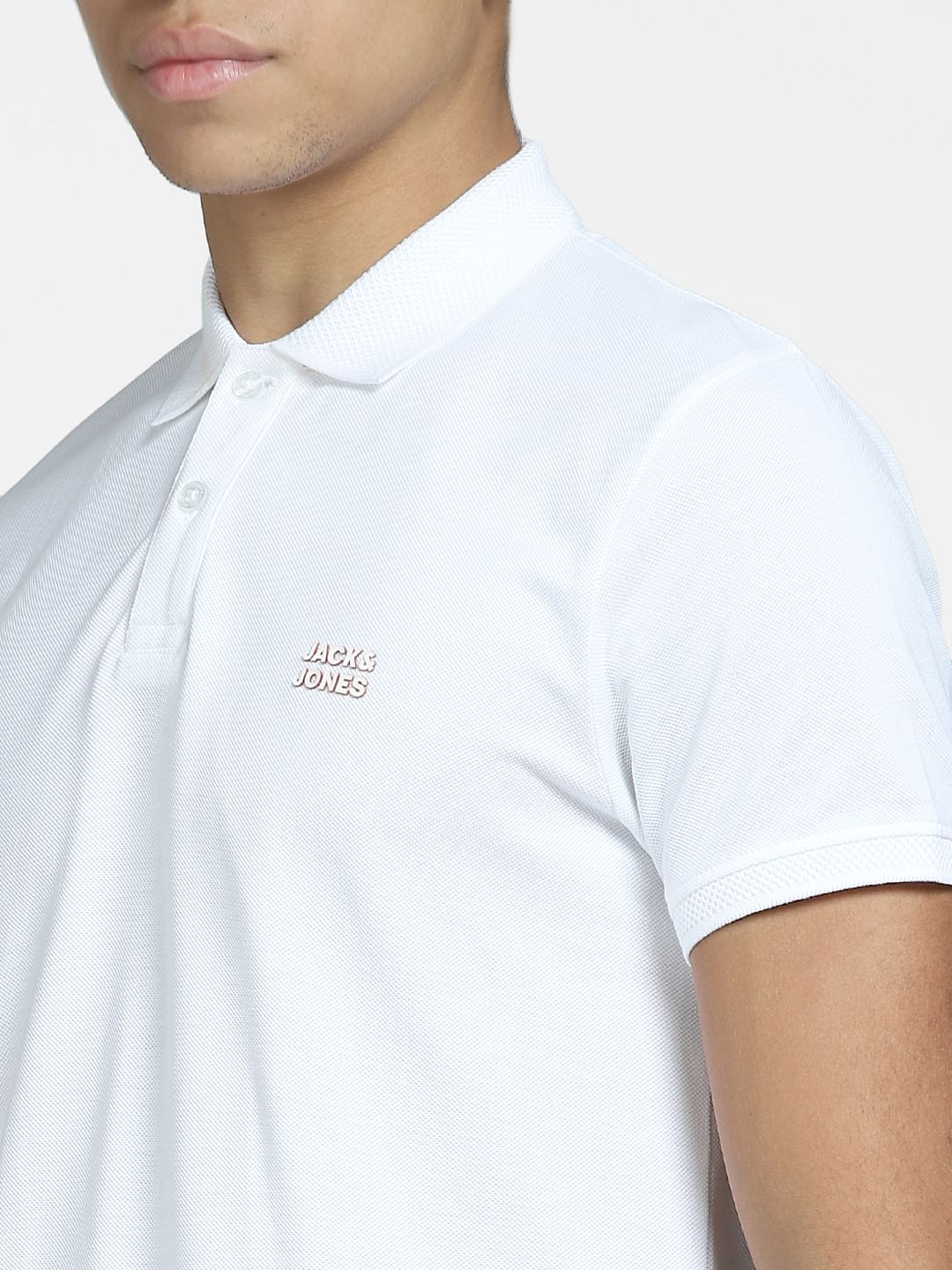 White Logo Print Polo Neck T-shirt