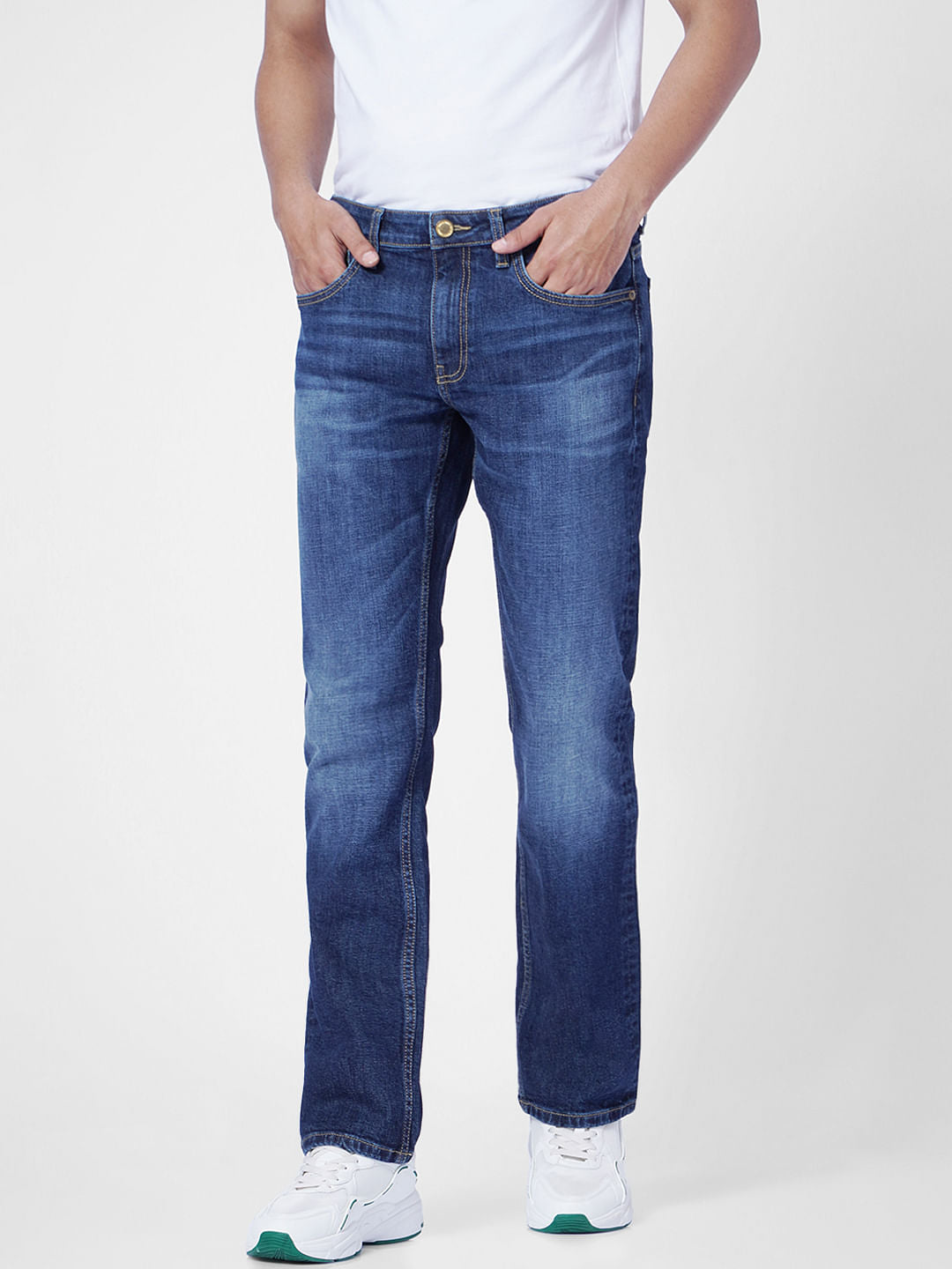 Dark Blue Mid Rise Clark Regular Fit Jeans