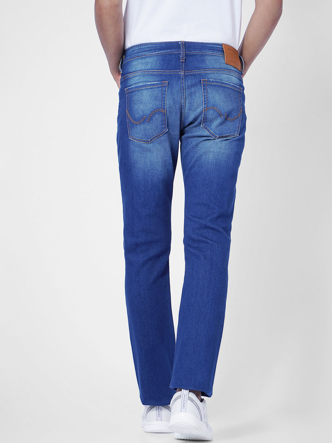 Blue Mid Rise Distressed Clark Regular Fit Jeans