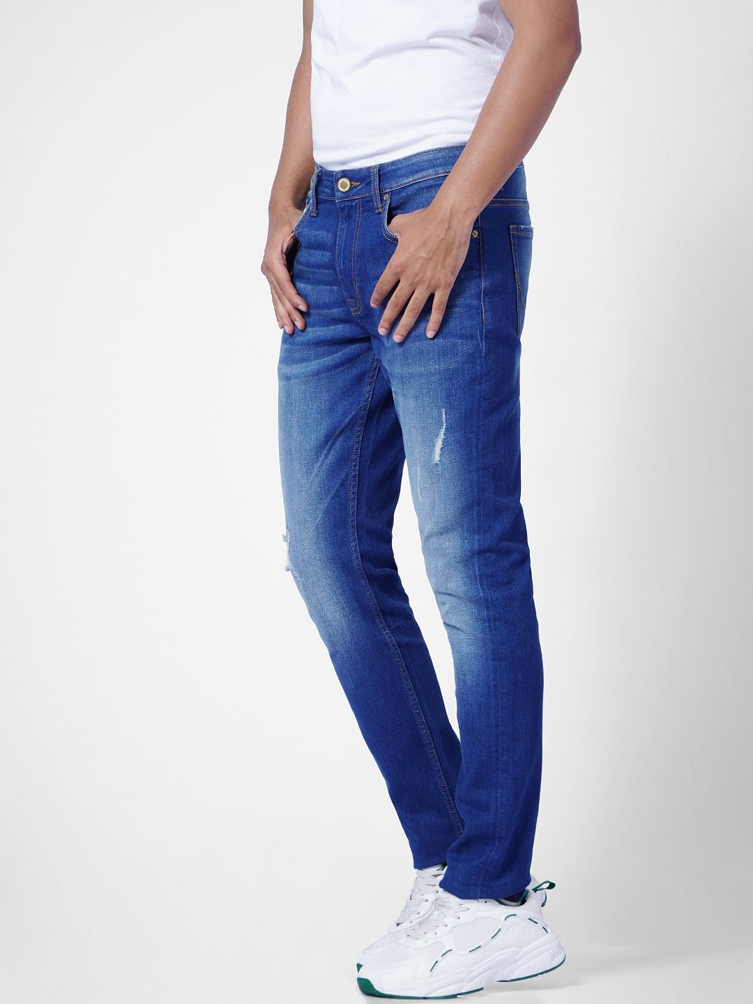 Blue Low Rise Distressed Glenn Slim Jeans
