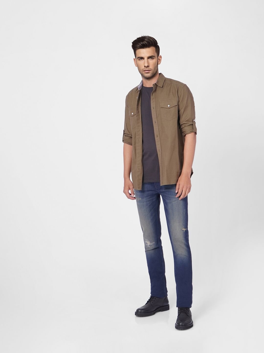 Dark Blue Low Rise Distressed Ben Skinny Jeans