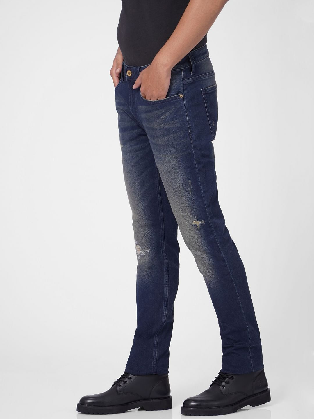 Dark Blue Low Rise Distressed Ben Skinny Jeans