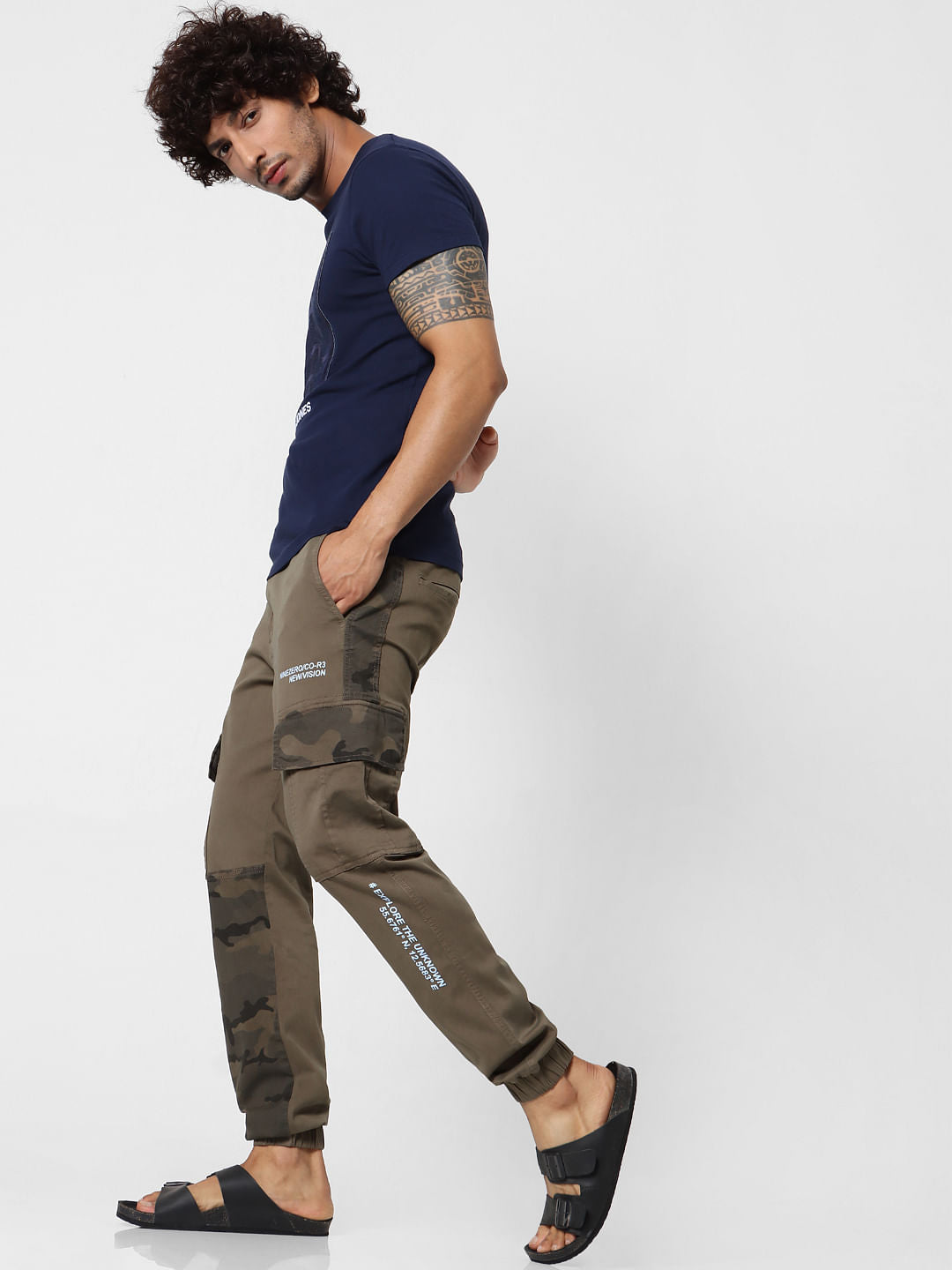 Olive Green Mid Rise Camo Print Pants