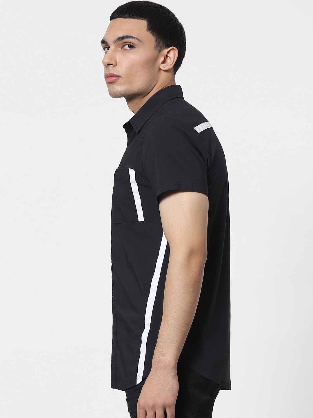 Black Tape Detail Short Sleeves Shirt