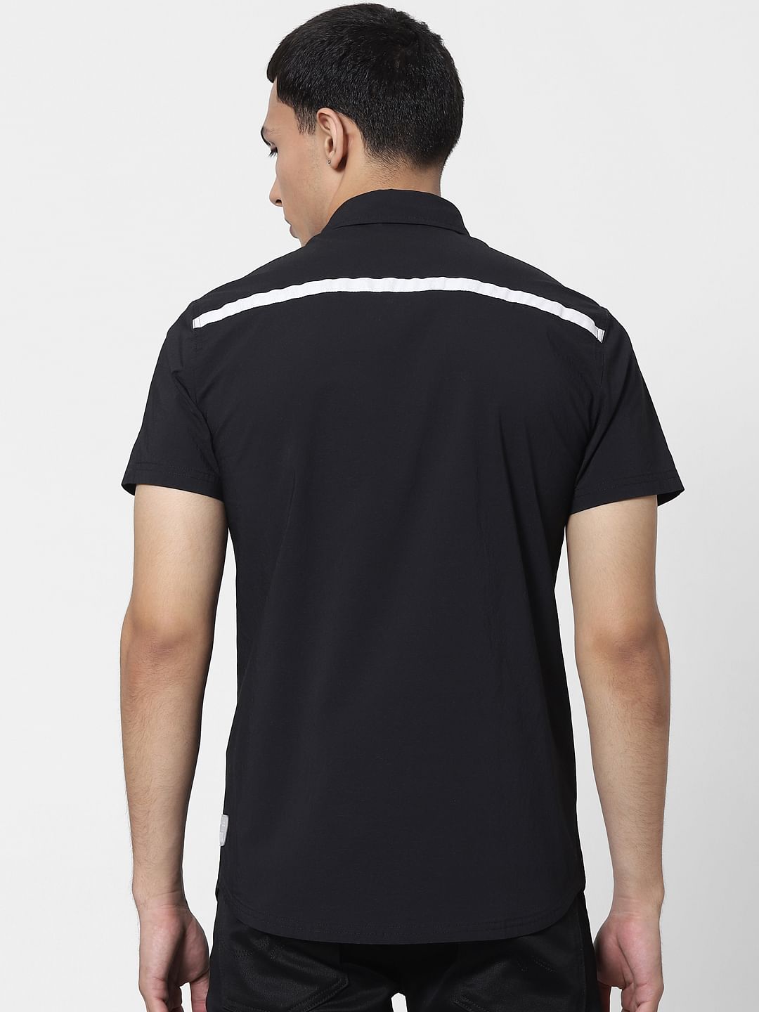 Black Tape Detail Short Sleeves Shirt