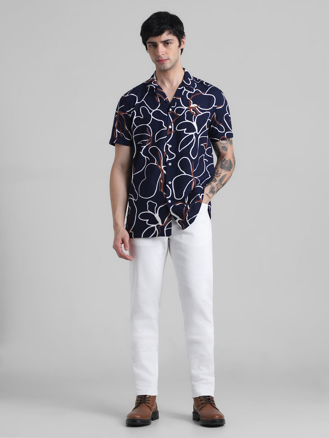 Navy Blue Abstract Print Shirt