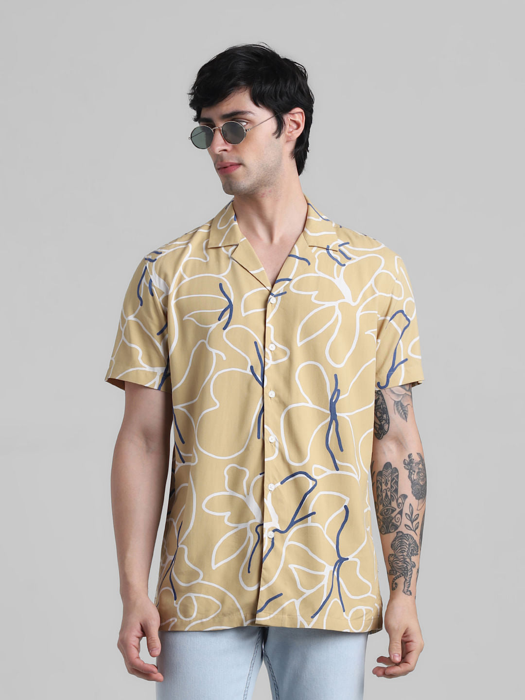 Beige Abstract Print Shirt