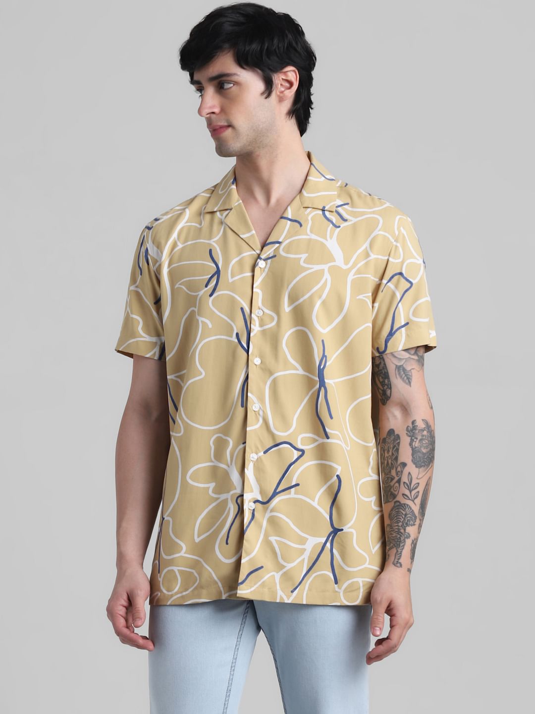 Beige Abstract Print Shirt