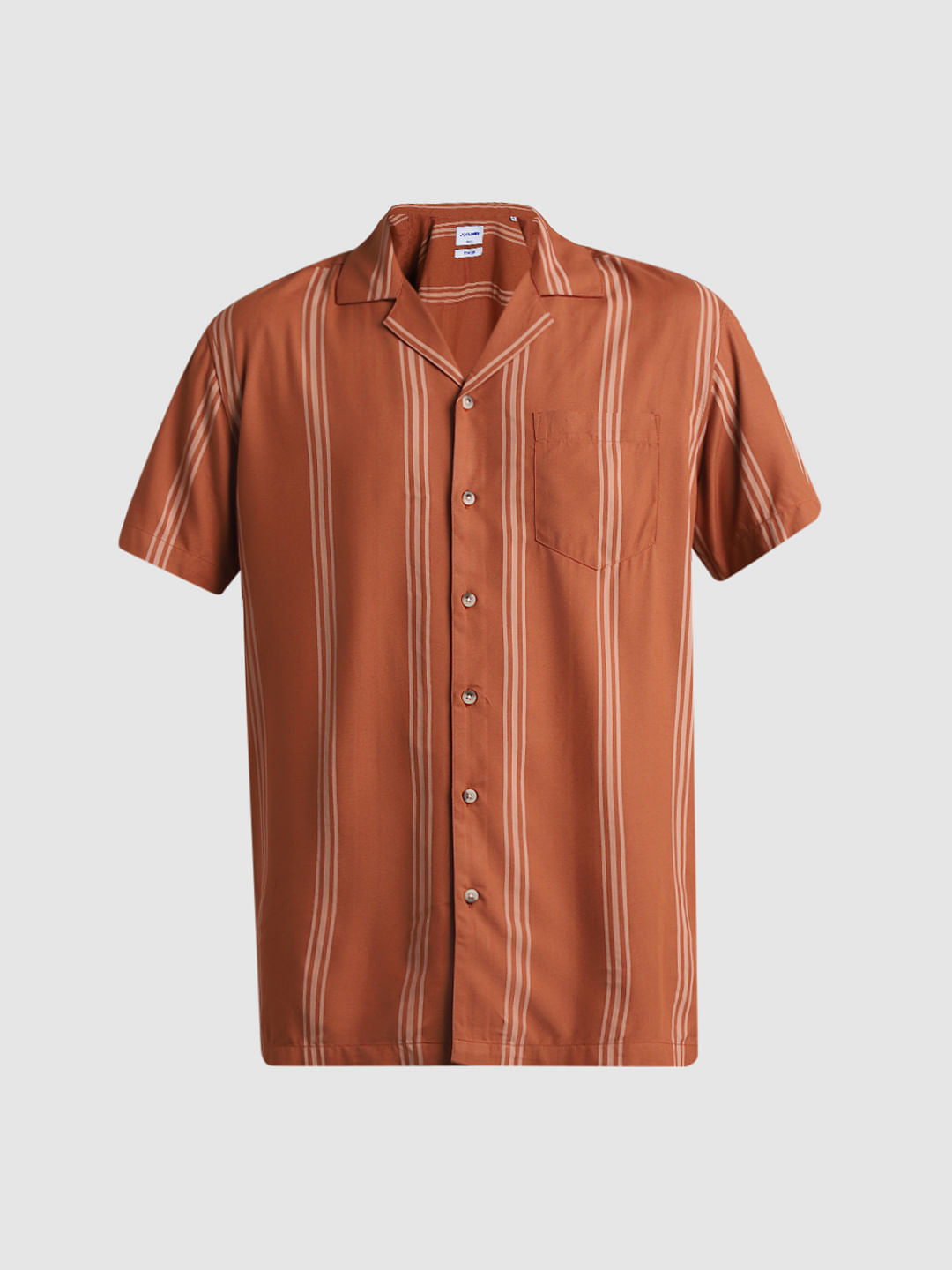 Brown Striped Short Sleeves Shirt