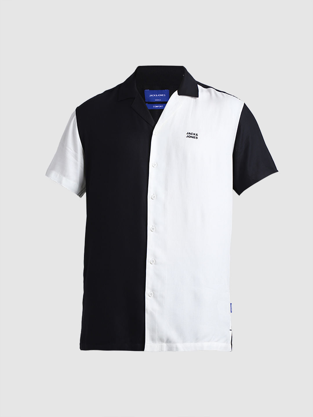 White Colourblocked Short Sleeves Shirt
