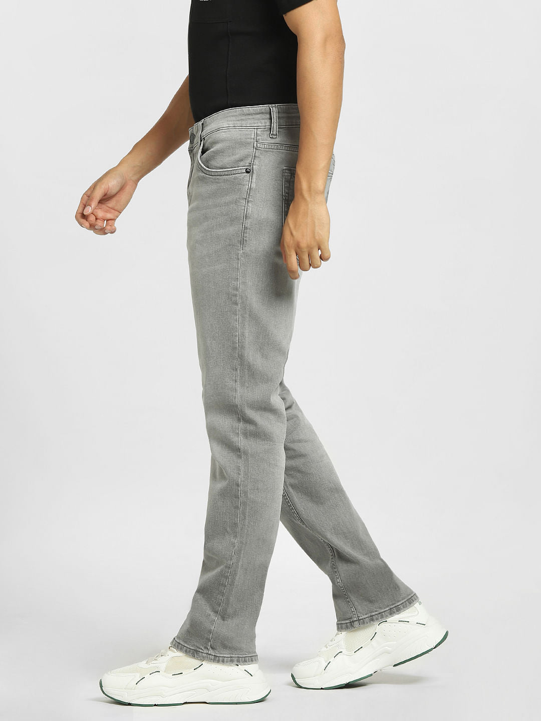 Grey Mid Rise Clark Regular Fit Jeans