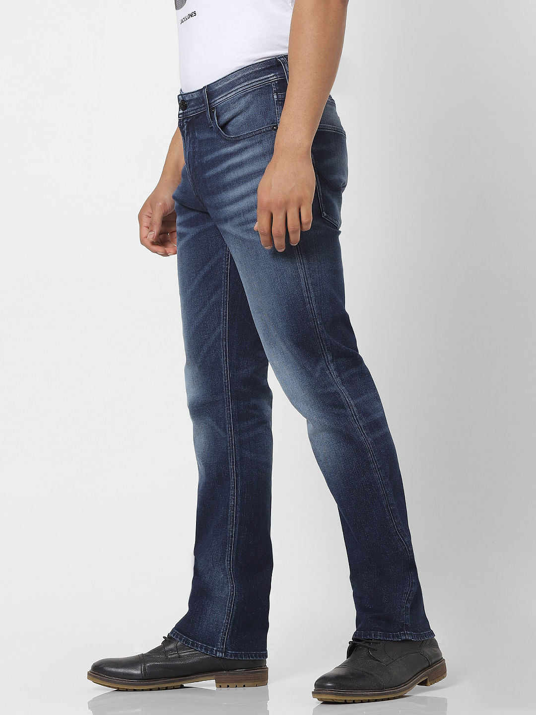 Blue Mid Rise Clark Regular Fit Washed Jeans