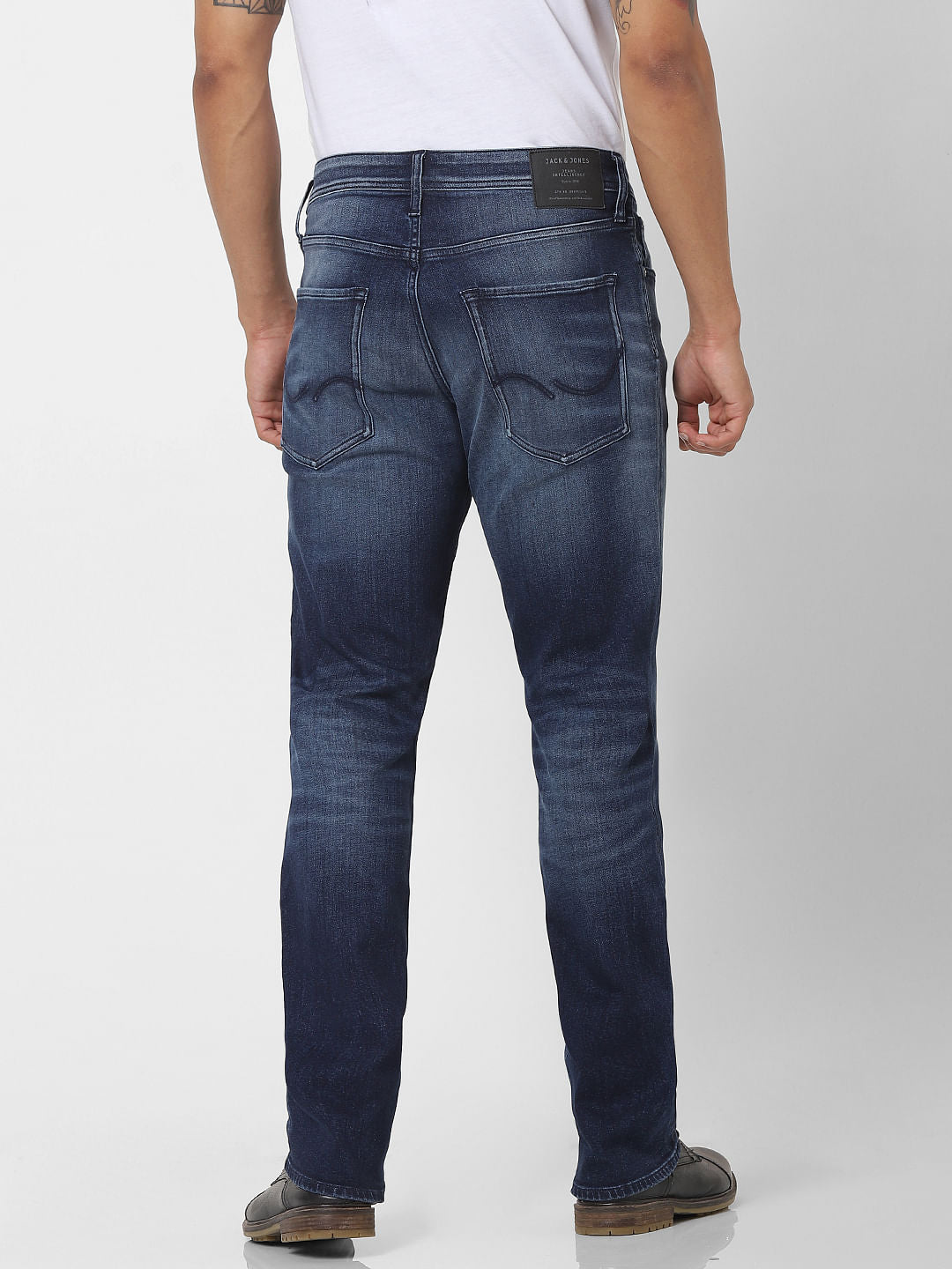 Blue Mid Rise Clark Regular Fit Washed Jeans