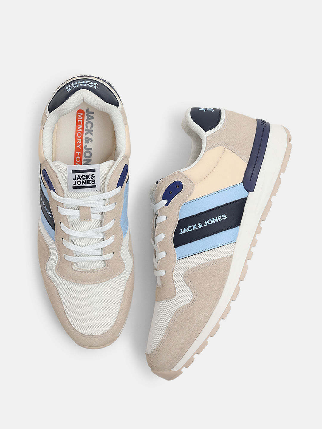 Beige Colourblocked Logo Print Sneakers