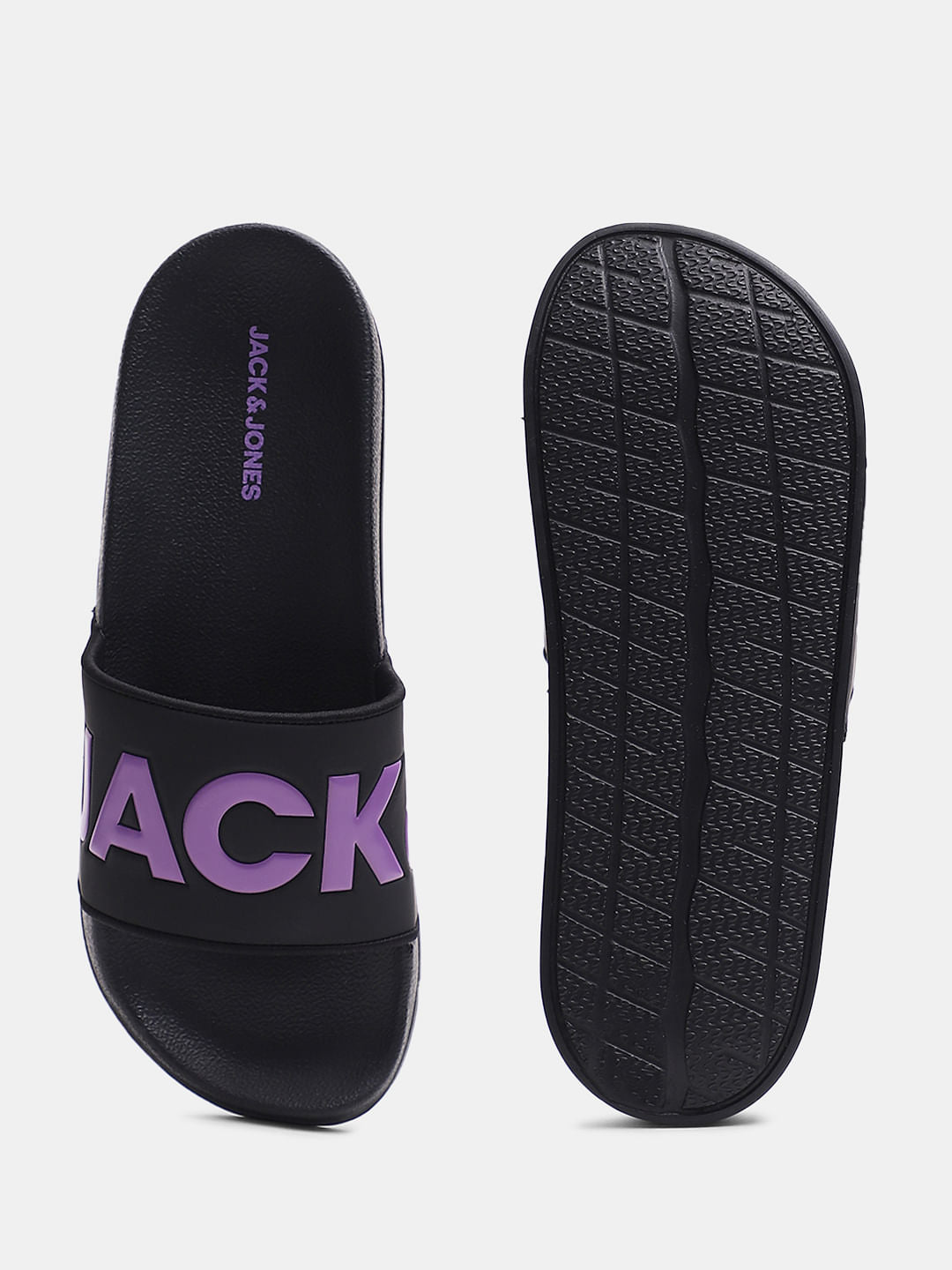 Black & Purple Logo Print Sliders
