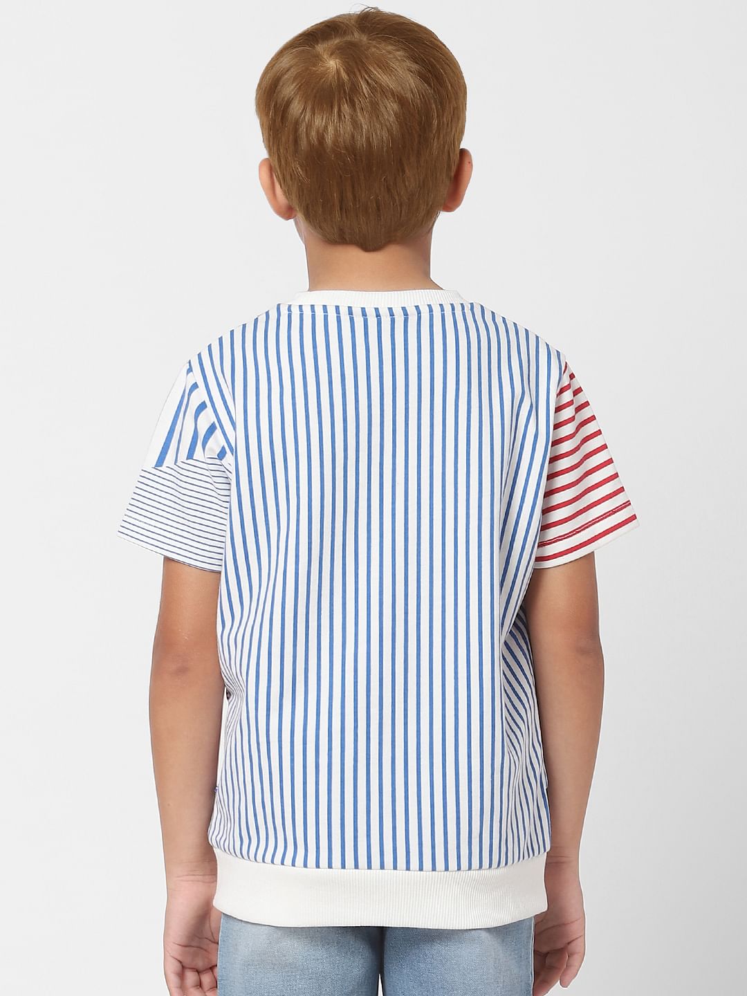 Boys X PEANUTS White Striped Graphic Print Crew Neck T-shirt