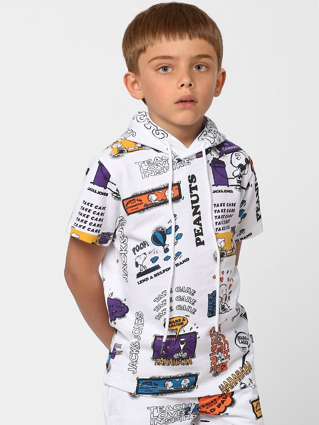 Boys X PEANUTS White Graphic Print Hooded T-shirt