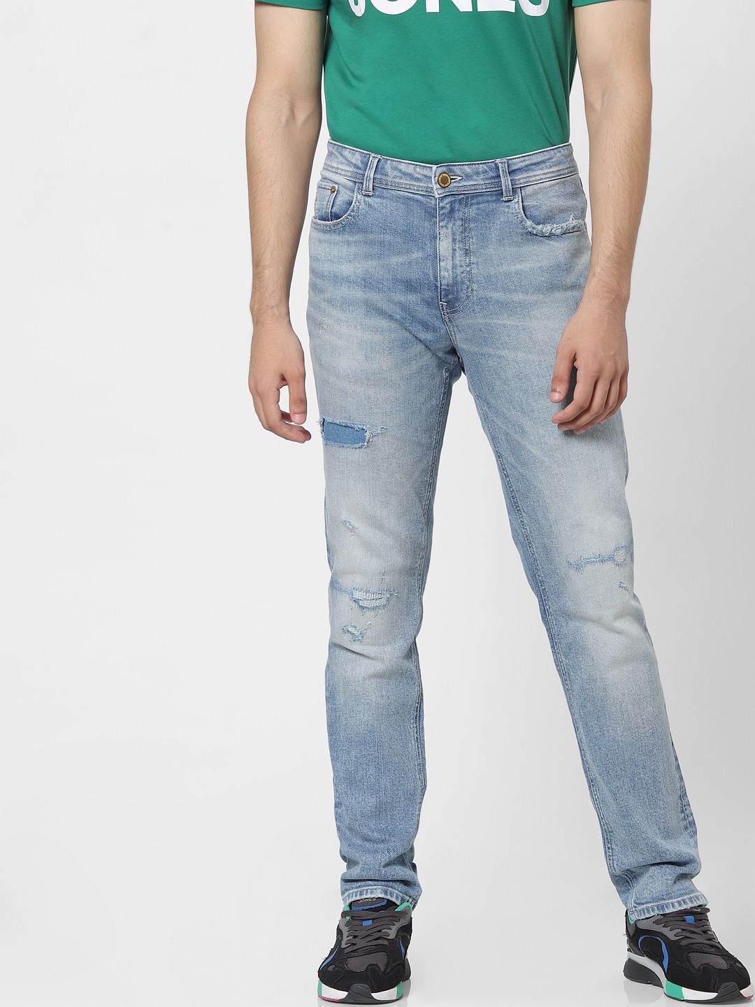 Blue Low Rise Tim Distressed Slim Fit Jeans