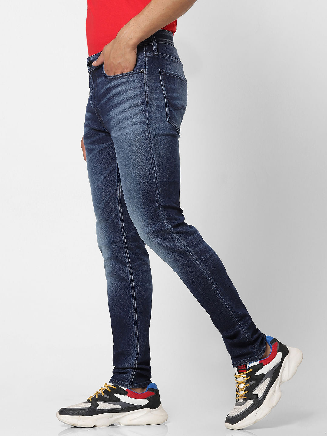 Blue Low Rise Liam Skinny Fit Washed Jeans
