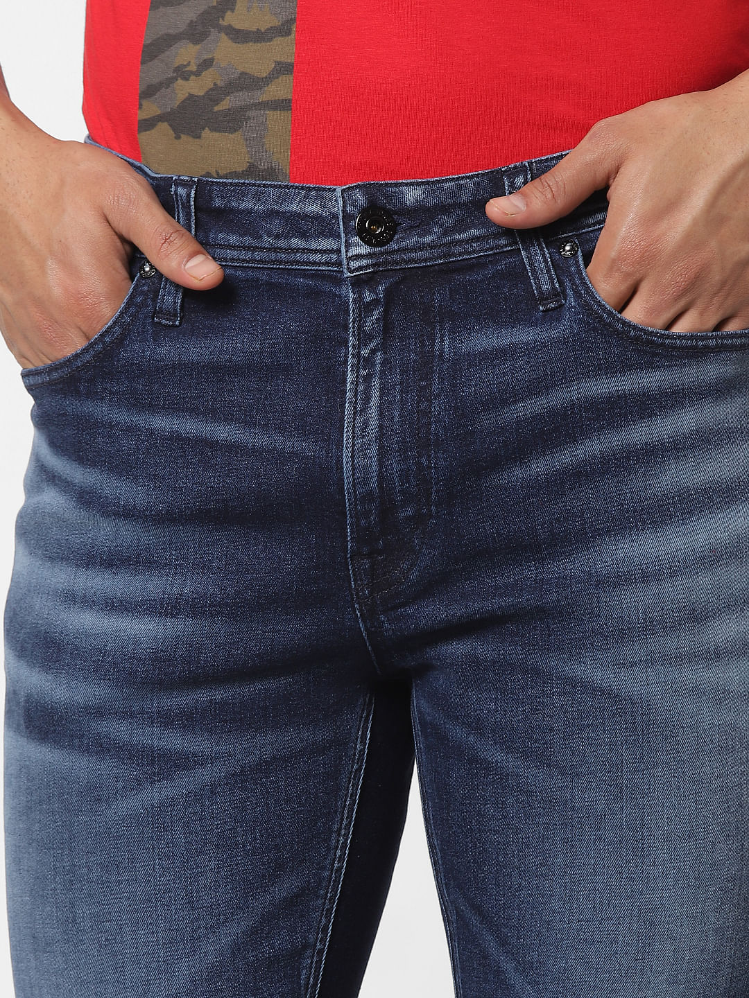 Blue Low Rise Liam Skinny Fit Washed Jeans