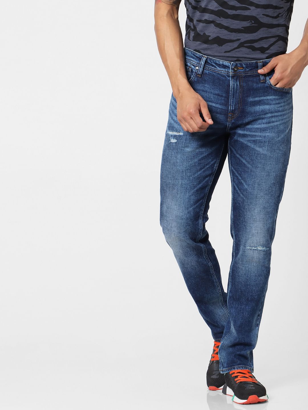 Blue Low Rise Tim Washed Anti Fit Jeans