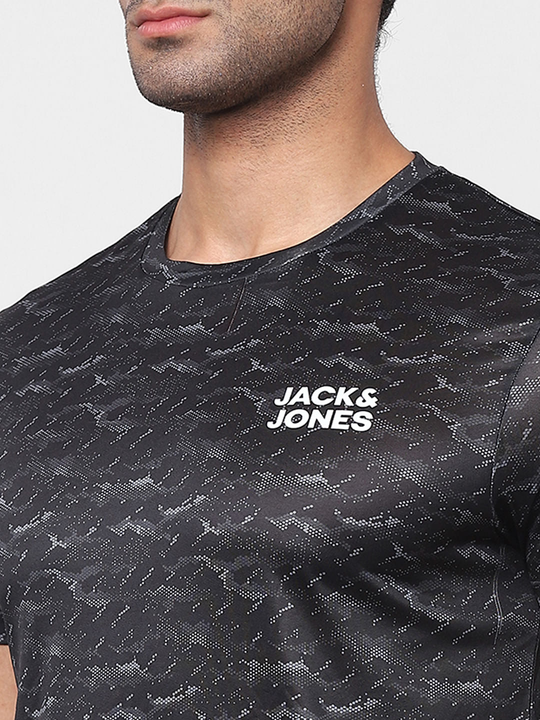 Black Printed Crew Neck Gym T-shirt