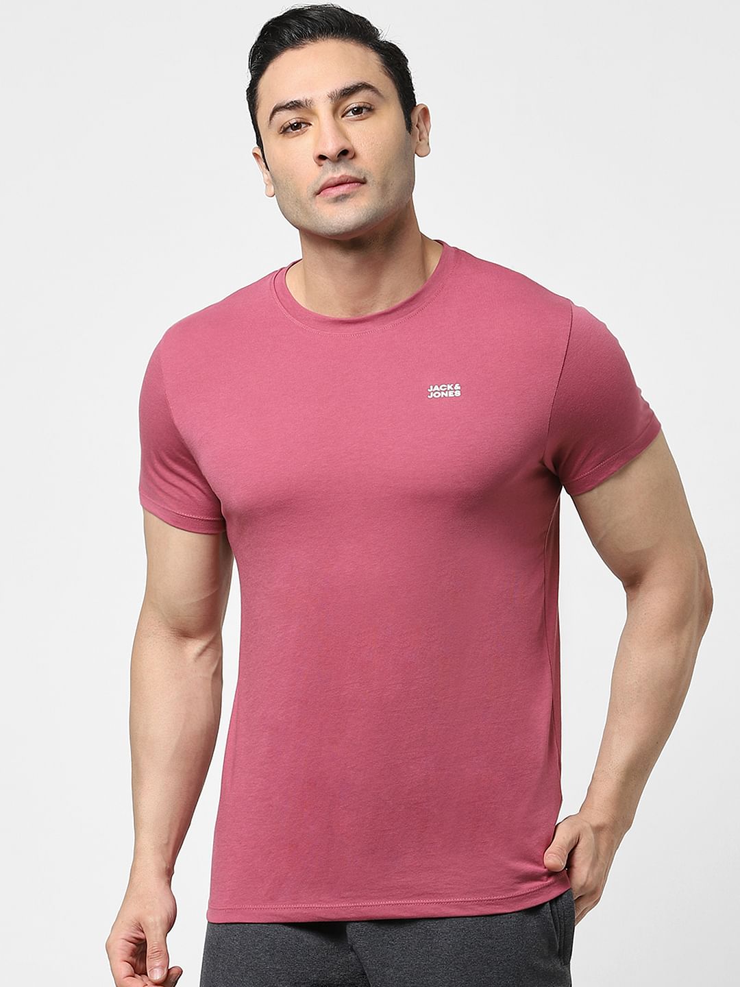 Pink Logo Print Crew Neck T-shirt