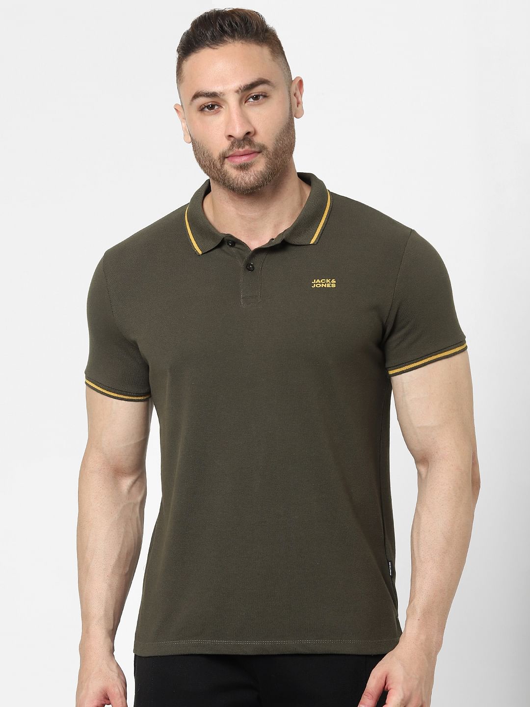 Olive Green Polo Neck T-shirt - Main Image