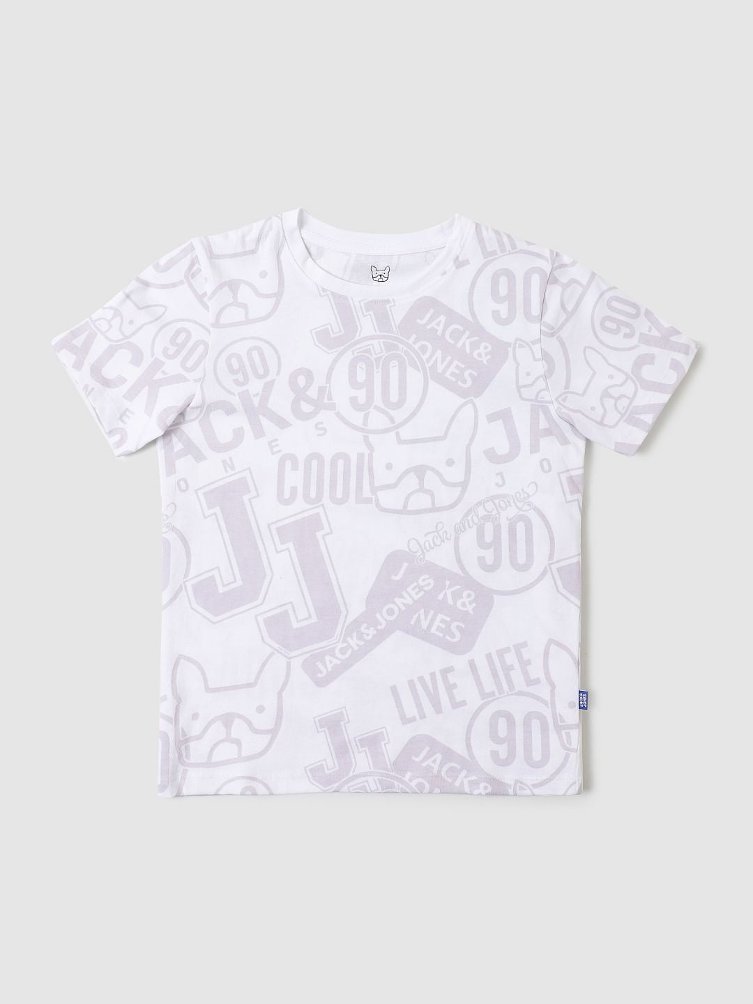 Boys White Graphic Print Crew Neck T-shirt