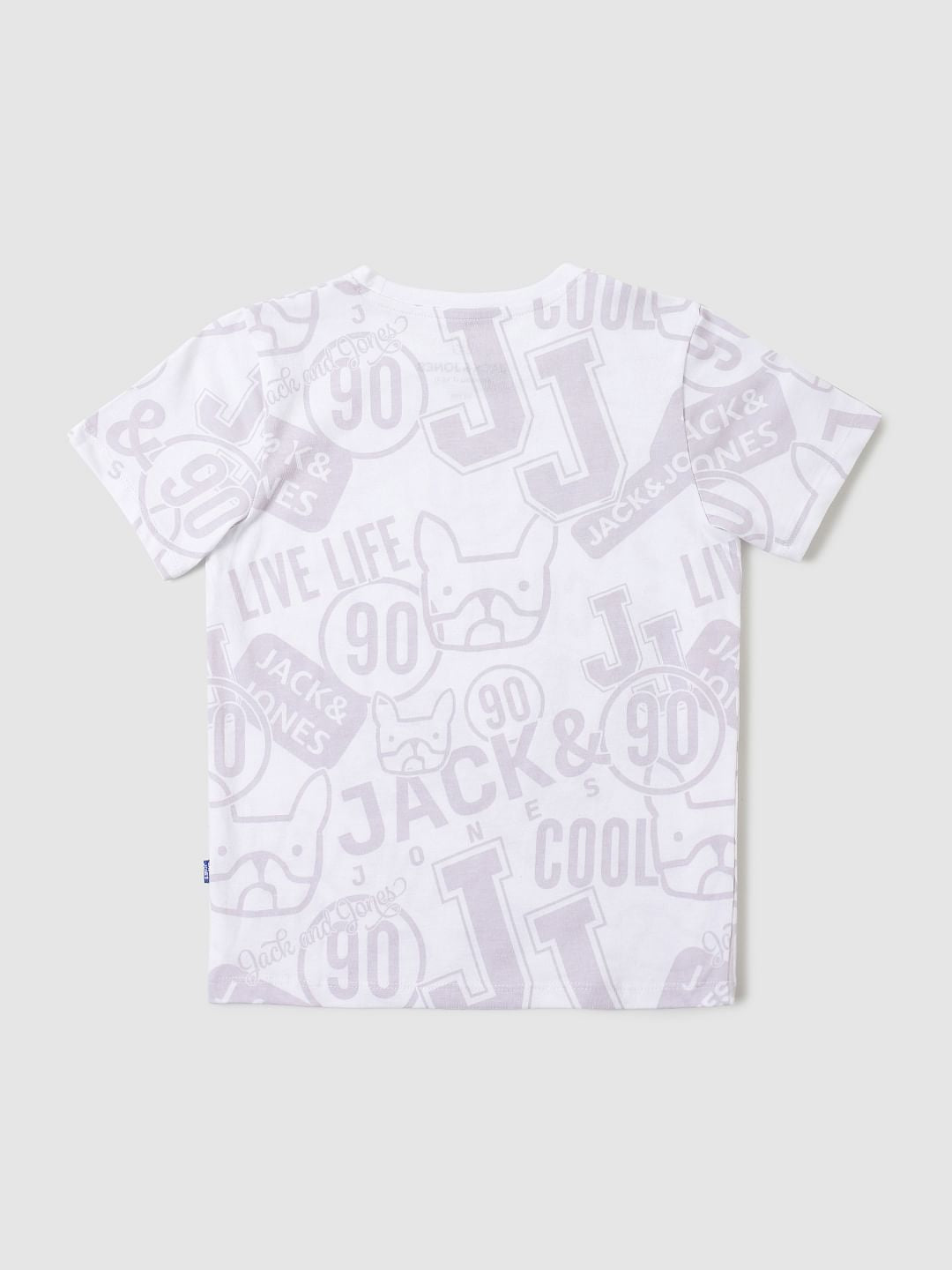 Boys White Graphic Print Crew Neck T-shirt